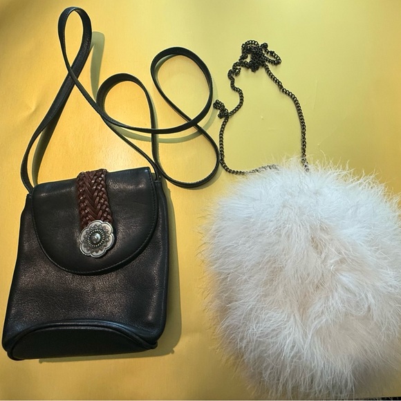 One world by brighton and Vintage White Round Ostrich Feather Handbag Bag Set - Picture 1 of 7
